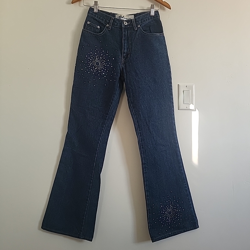 Express Navy Flare Jeans with Studded Design